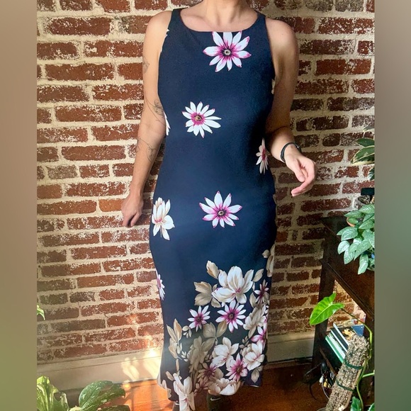 S.L. Fashions Dresses & Skirts - 90s S.L Fashions navy blue floral maxi dress